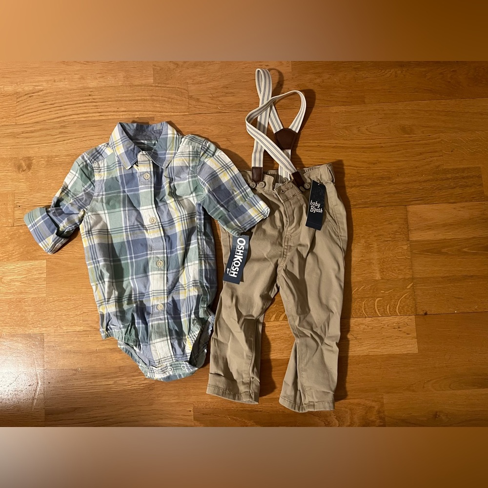 NWT OshKosh B'gosh Plaid Shirt and Khaki Pants Set
